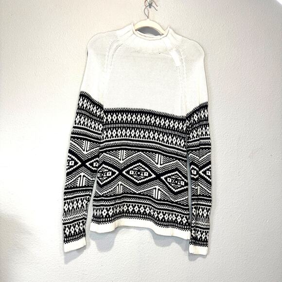 Christopher & Banks Sweaters - Christopher & Banks Fair Isle Roll Mock Neck Sweater Size Small Black Ivory